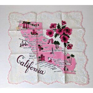 Vintage Handkerchief 1950’s California scalloped edge souvenir 13” Sq
